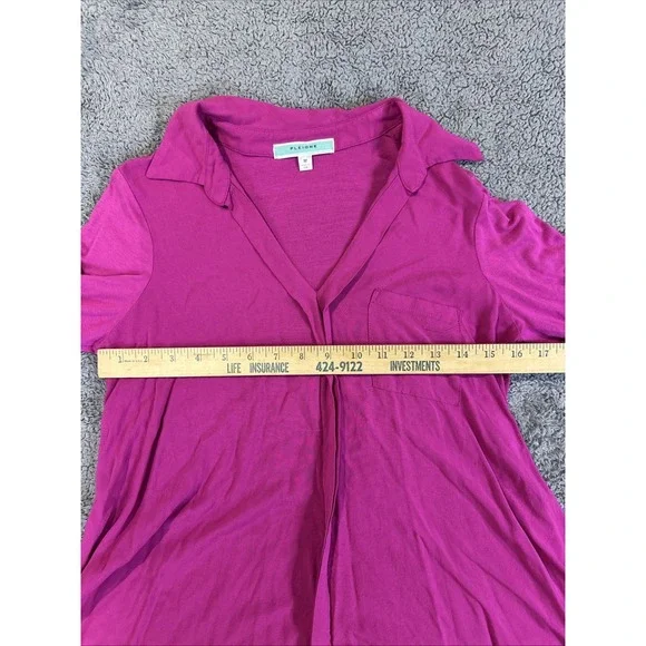 Pleione Women's Pink V Neck Long Sleeve Collared Stretch Blouse Top Size Medium - Picture 5 of 8